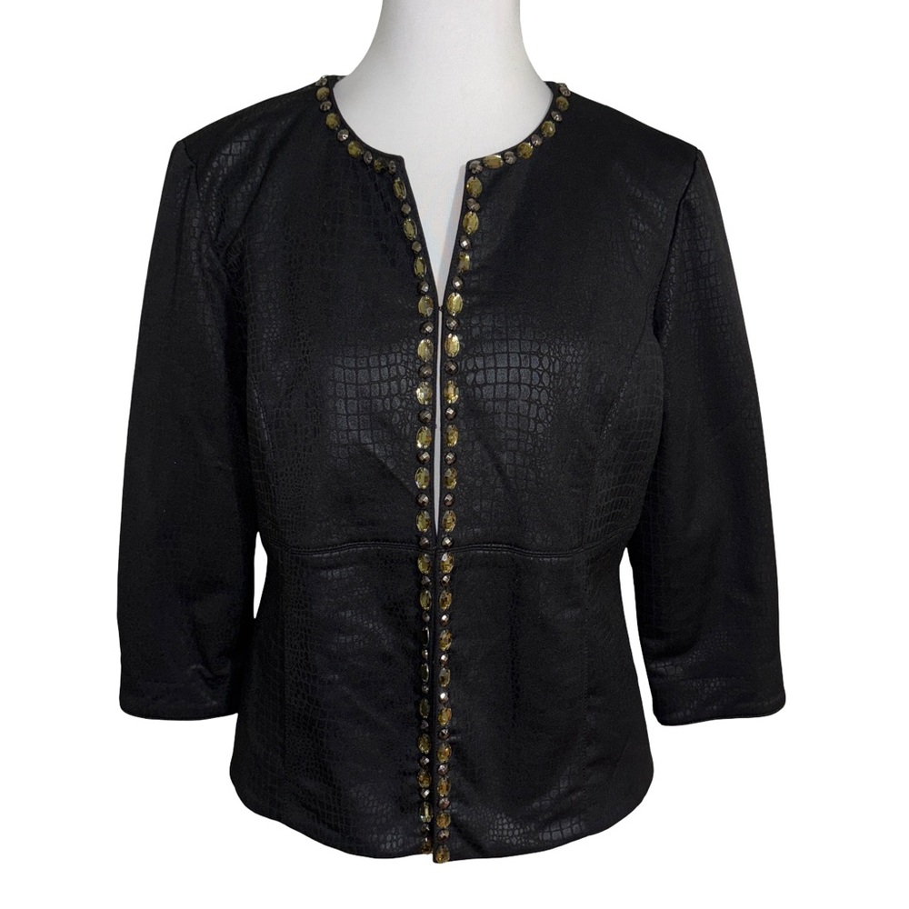 Ruby Rd. Black Croc Textured Blazer with Gold Accents